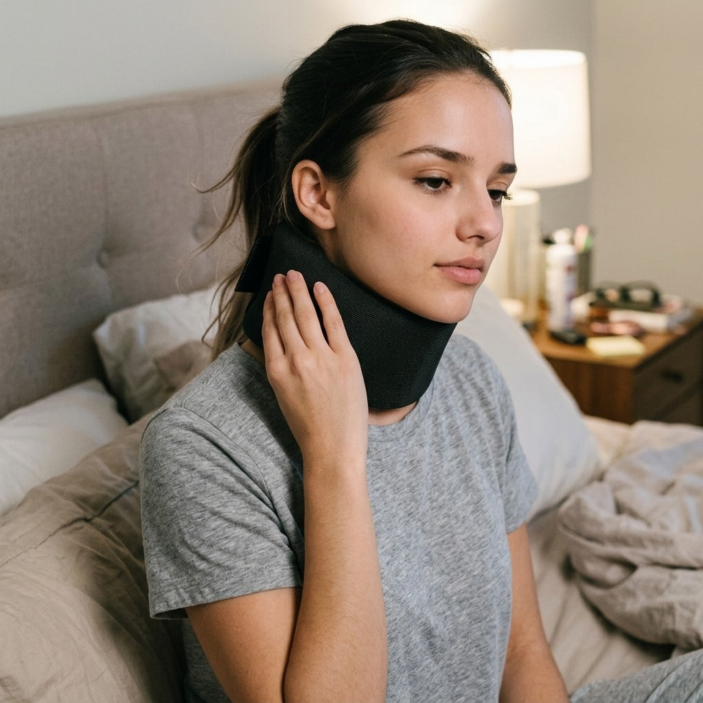 Soft Adjustable Neck Brace, Cervical Collar for Sleeping - in use