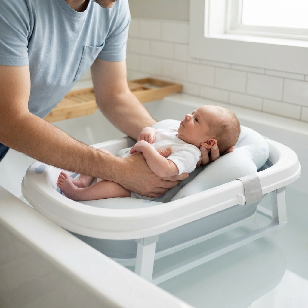 Soft Newborn Bath Mat with Non-Slip Pad - in use