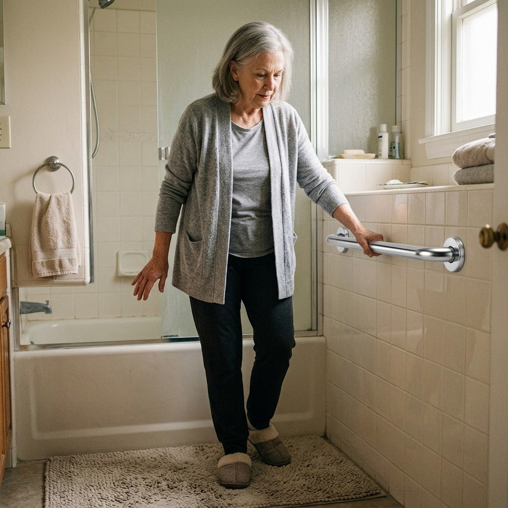 Stainless Steel Bathroom Grab Bar - at home