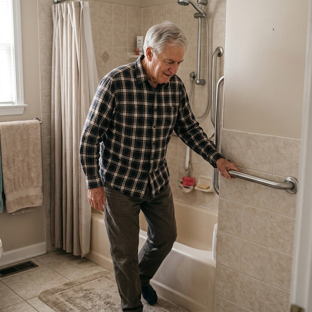 Stainless Steel Bathroom Grab Bar - in everyday life