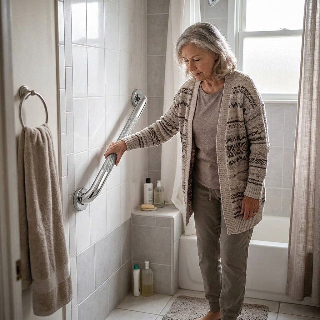 Stainless Steel Bathroom Grab Bar - at home
