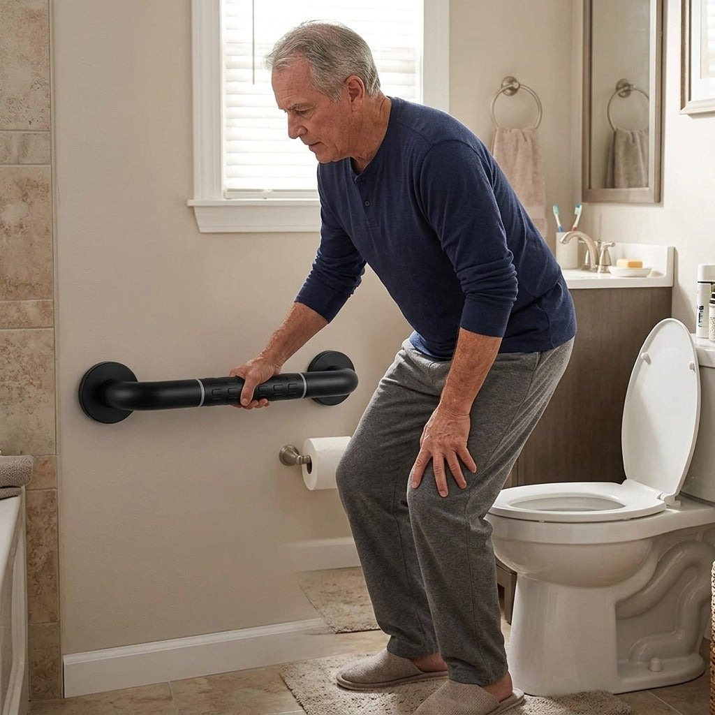 Stainless Steel Bathroom Handrail with Non-Slip Handle - at home