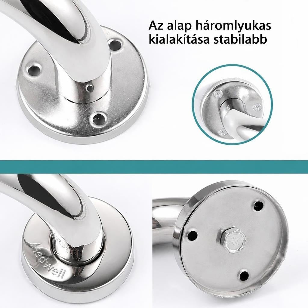 Rozsdamentes acél kapaszkodó háromlyukú stabil rögzítőtalppal.