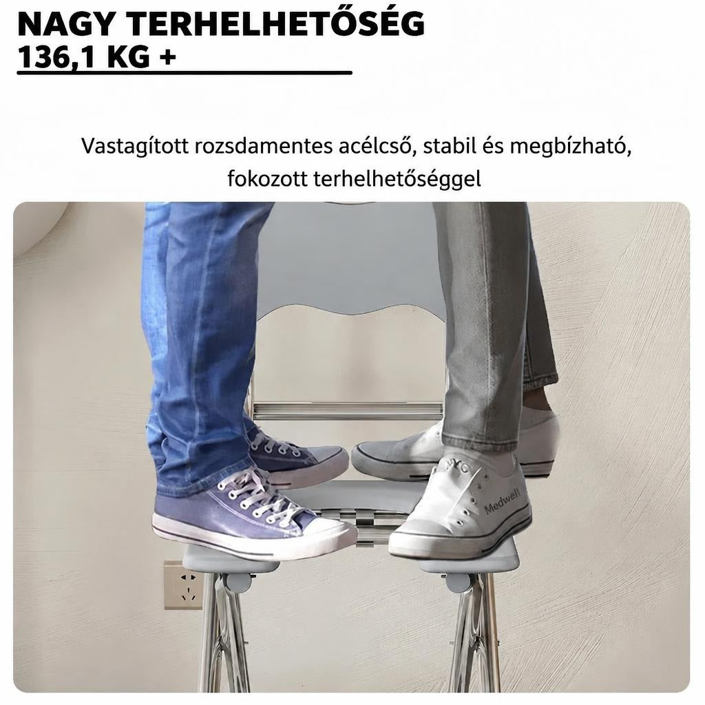 Nagy teherbírású, vastagított rozsdamentes acélvázas szék, amely 136,1 kg feletti terhelést is elbír.
