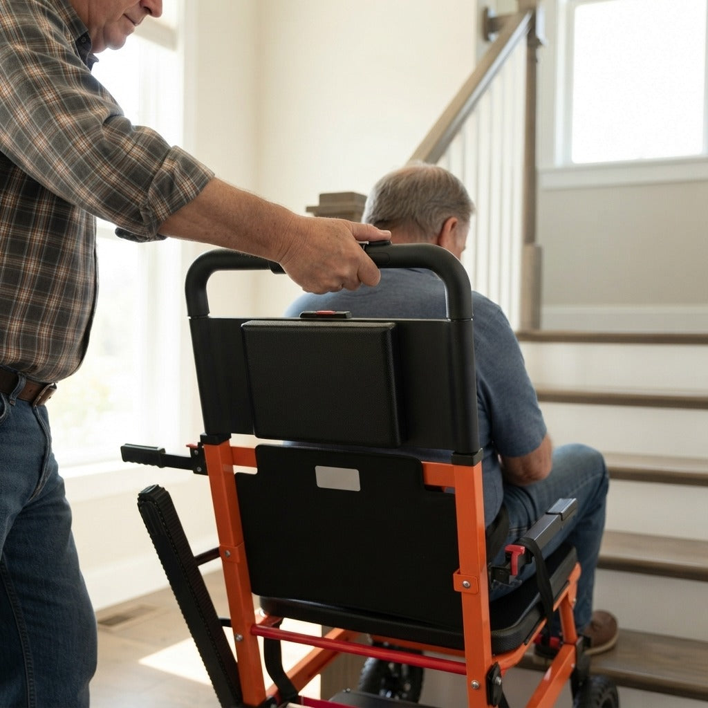 Stair Assist Chair with Adjustable Backrest and Arms - in use