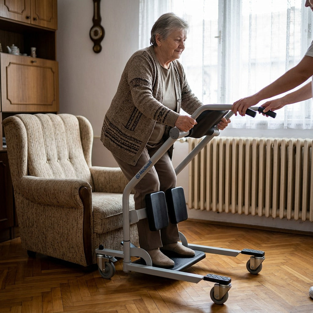 Felállást segítő ülő-álló betegáthelyező emelő - a mindennapokban