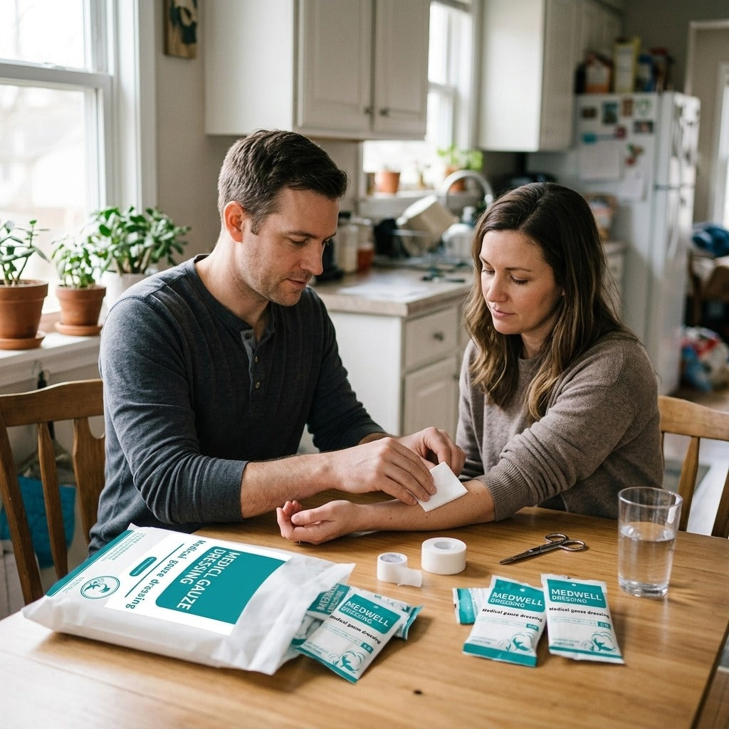 Sterile Cotton Gauze Pads for Wound Care - at home
