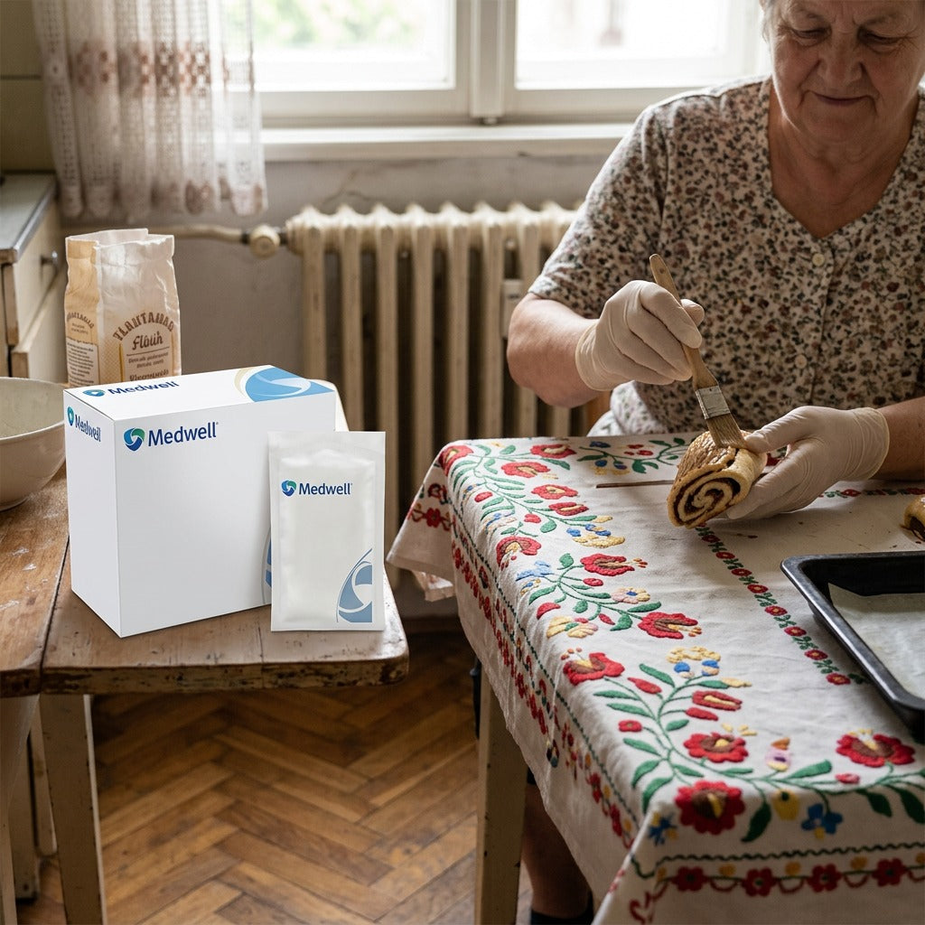 Steril, púdermentes eldobható kesztyű - használat közben