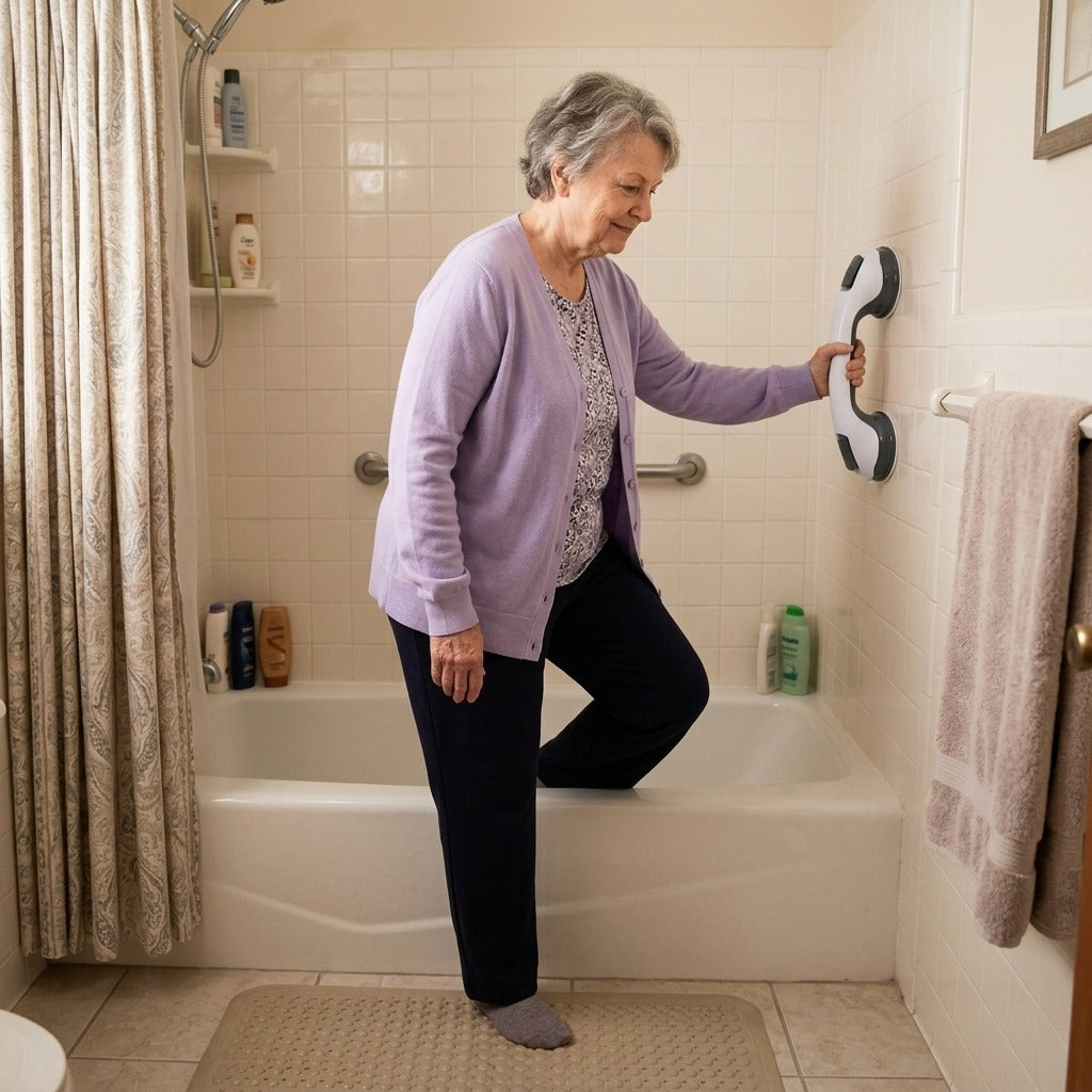 Straight Shower Safety Handle with Double-Lock Vacuum Disc - in everyday life