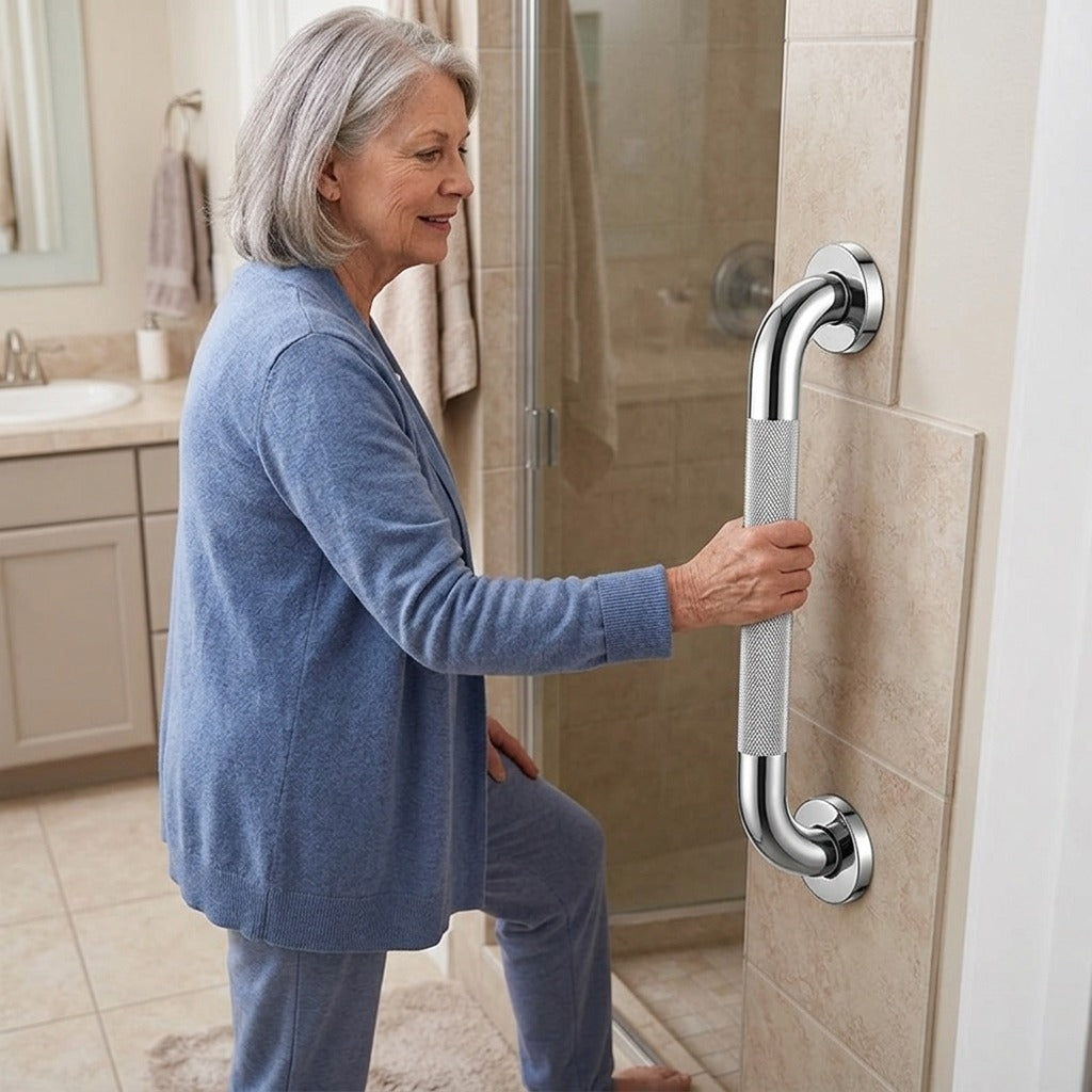 Straight Stainless Steel Bathroom Grab Bar - in everyday life
