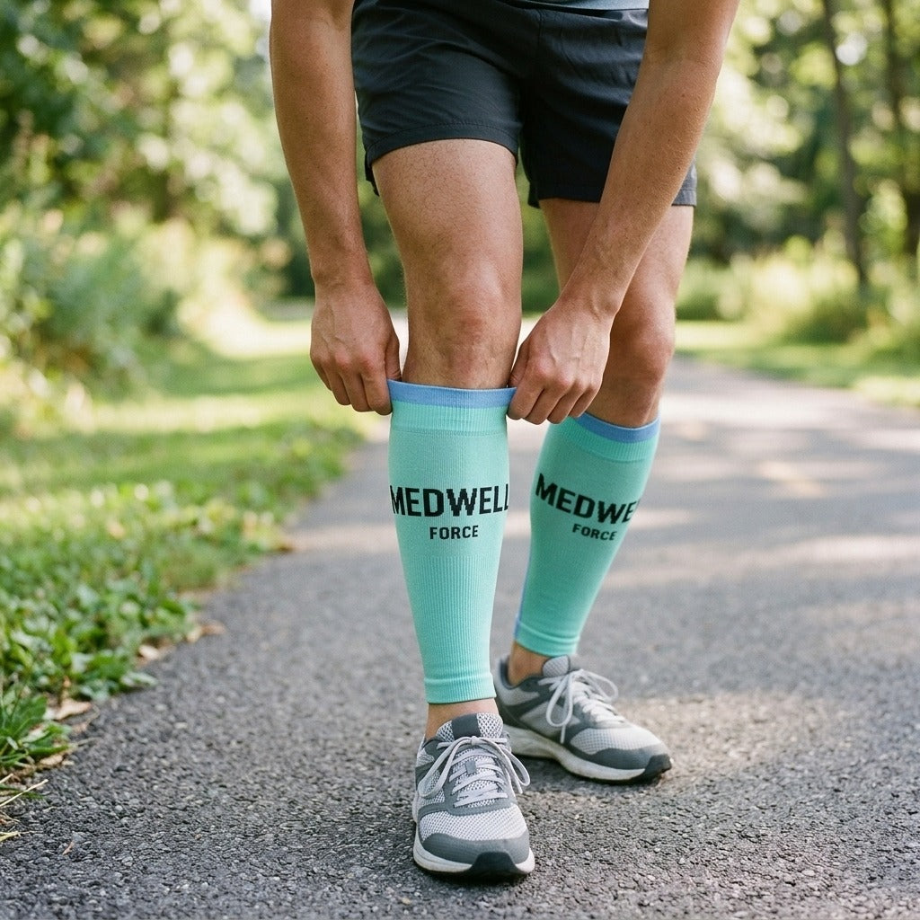 Stretchy Compression Calf Sleeves for Sports - in use