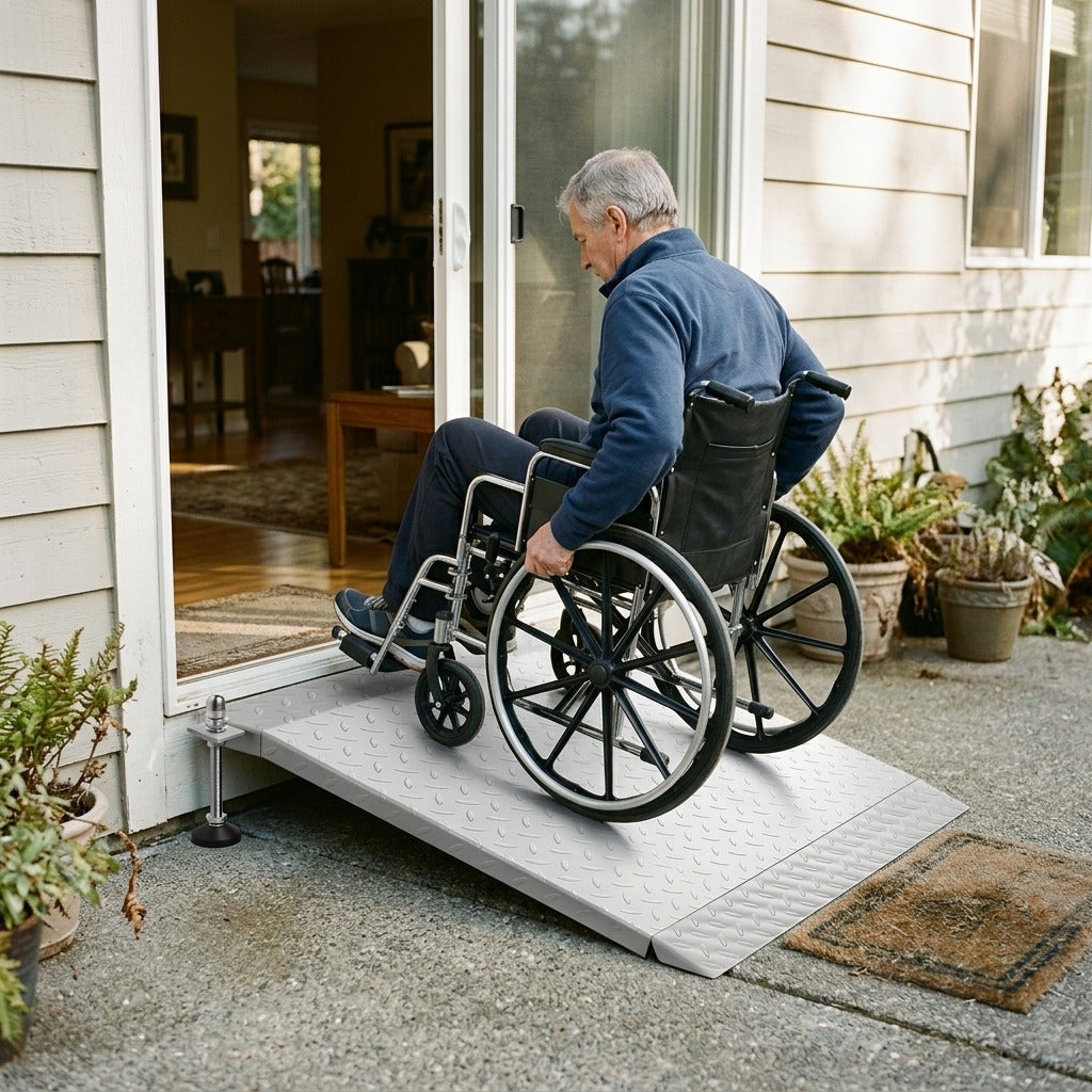 Medwell Aluminum Wheelchair Ramp, 42.5 x 23.2 in, 1000 lbs Capacity - at home