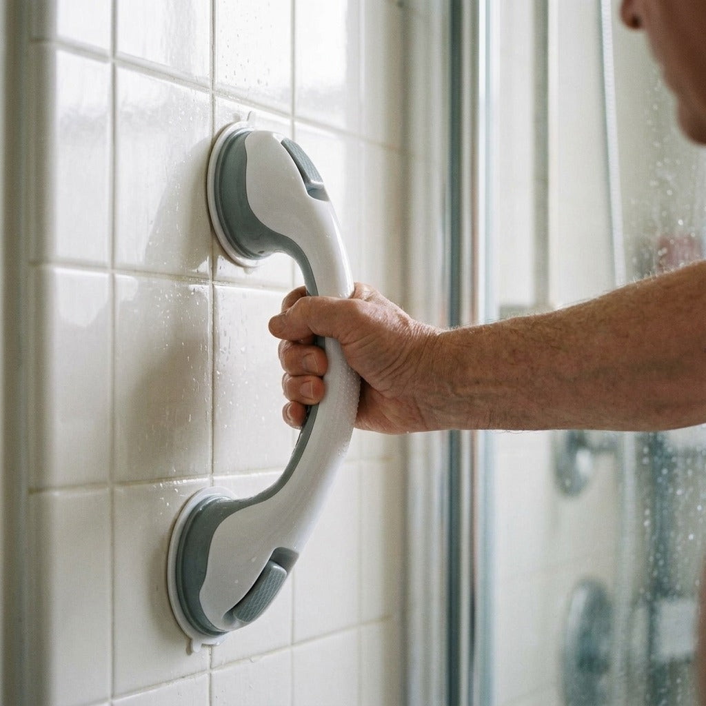 Suction Bathroom Grab Bars for Shower and Bathtub - in use