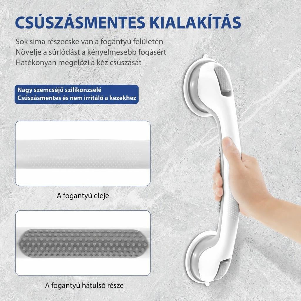 Csúszásmentes kapaszkodó fogantyú felületének és hátoldali szilikon betétjének részletei.