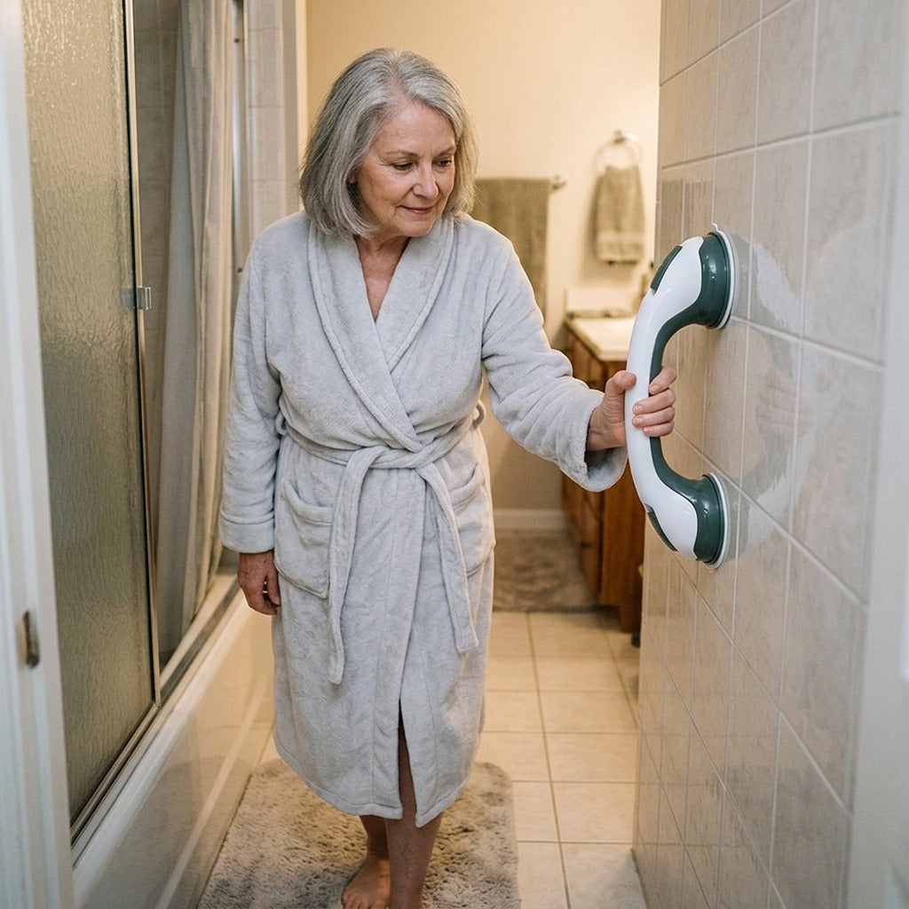 Suction-Cup Bathroom Grab Handle - in everyday life