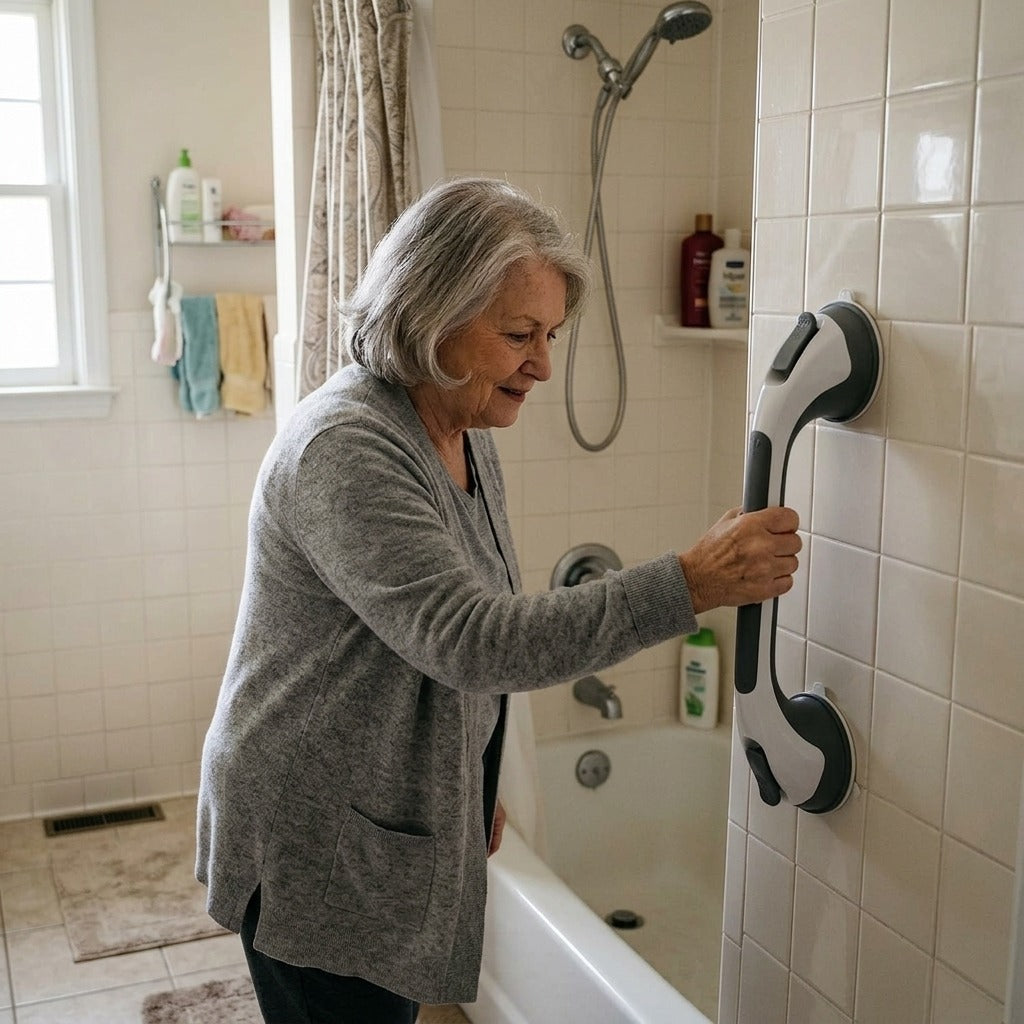 Medwell Suction Cup Shower Grab Bar - in everyday life