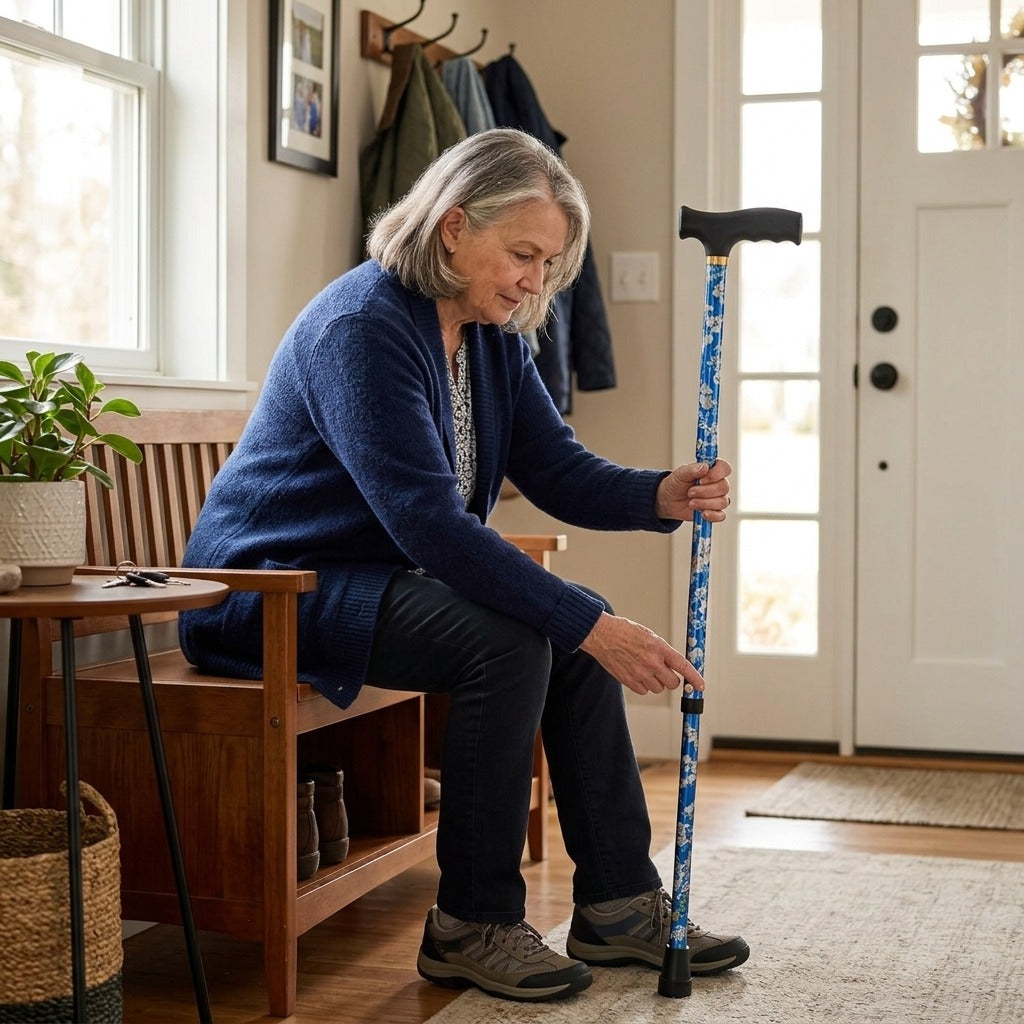 Telescopic Folding Walking Stick with Rubber Tip - at home