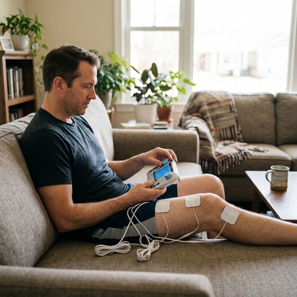 TENS and EMS Muscle Stimulator with Pads - at home
