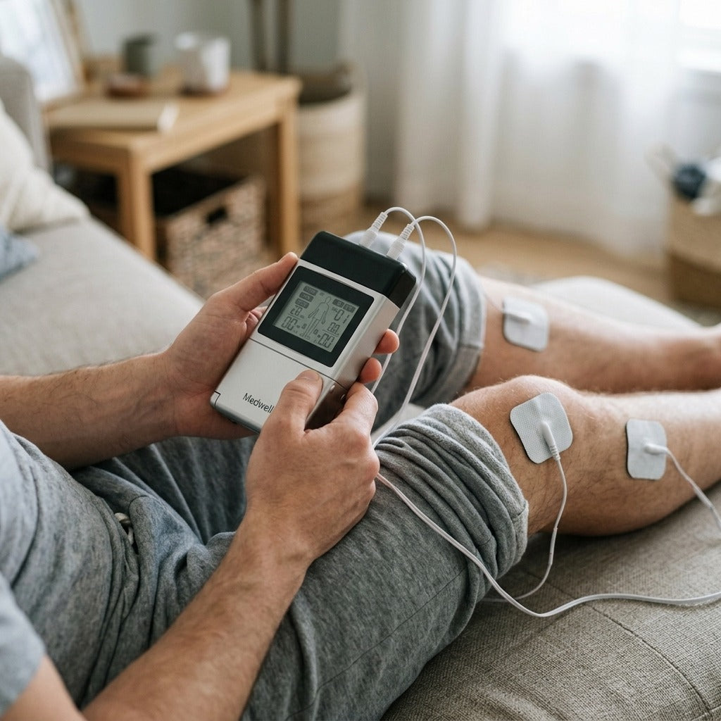 TENS and EMS Unit with 80 Modes and 4 Channels - in use