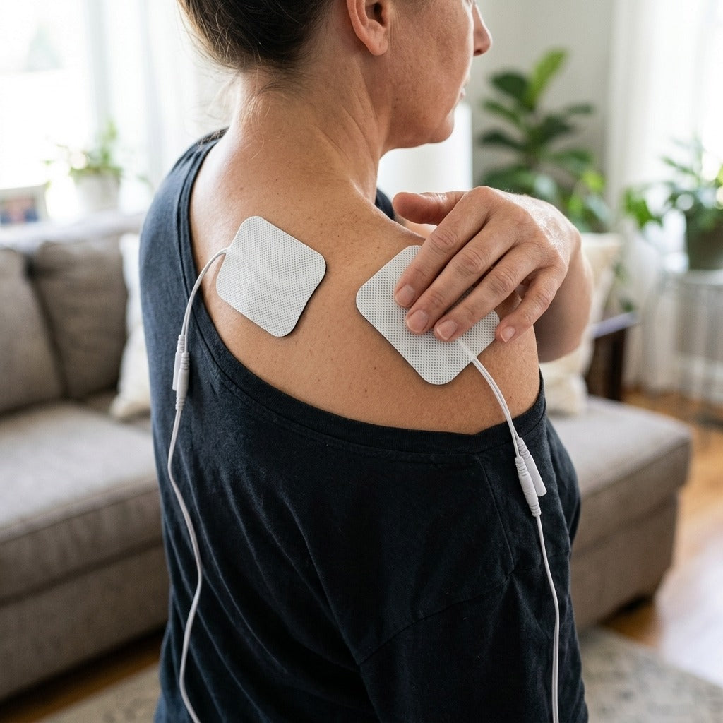 TENS Unit Replacement Pads, Self-Adhesive, Reusable, Latex Free - in use