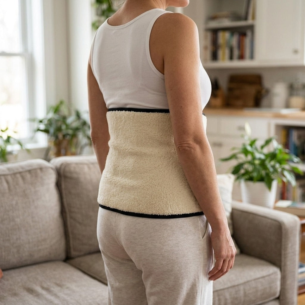 Thermal Cashmere Waist Warmer and Lumbar Support Belt - in use
