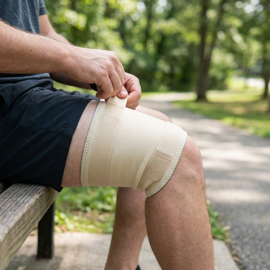 Thigh Support Brace with Straps - in use