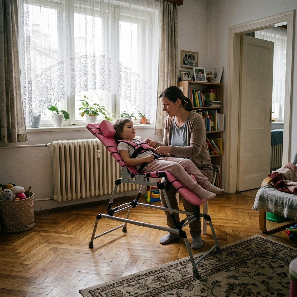 Döntött fürdetőszék gyermekeknek, fejtámasszal - otthon