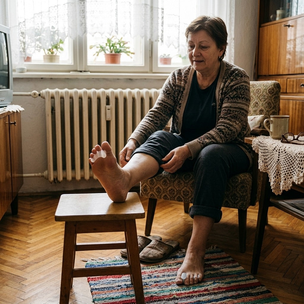 Lábujjelválasztó és -védő egymásra boruló lábujjakhoz - otthon