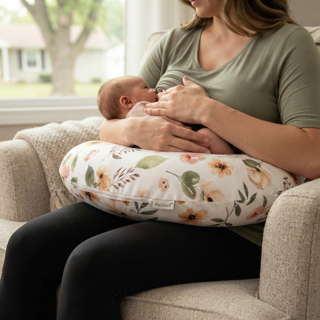 U-Shaped Nursing Pillow with Removable Washable Cover - in use