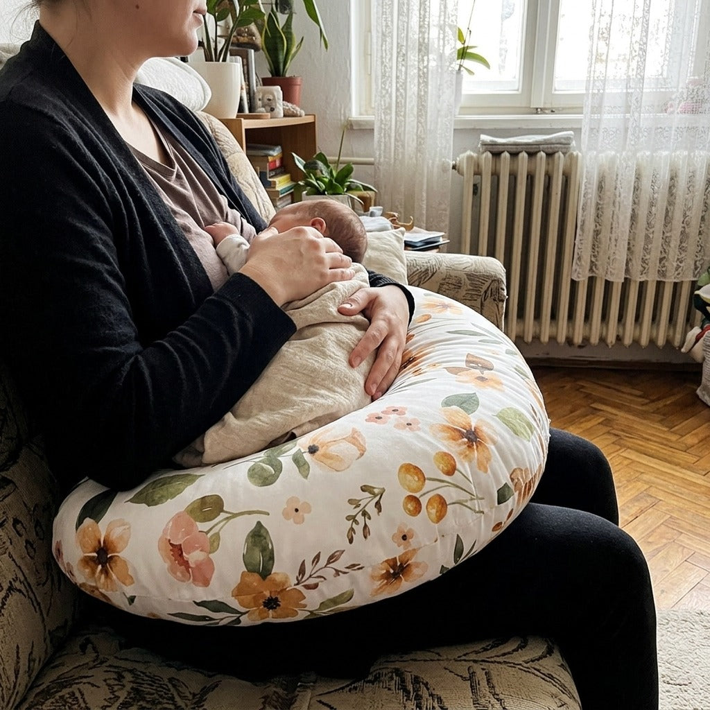 U alakú szoptatós párna levehető, mosható huzattal - használat közben