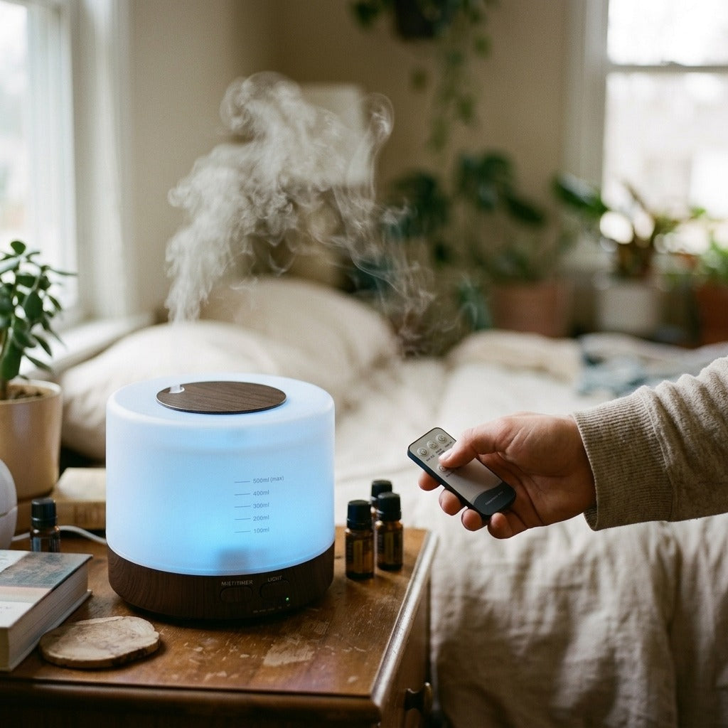 Ultrasonic Diffuser with Cool Mist and LED Lights - in use