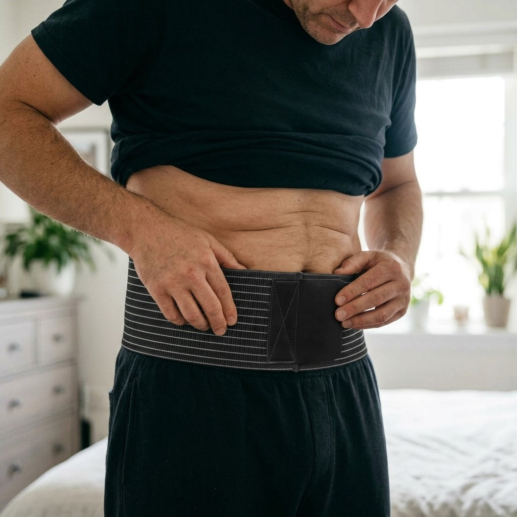 Umbilical Hernia Belt with Abdominal Compression Pad - in use