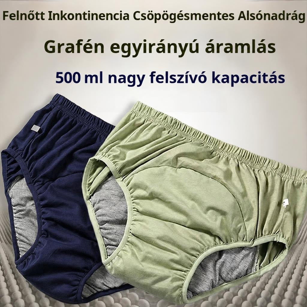 Felnőtt inkontinencia alsónadrág sötétkék és zöld színben.