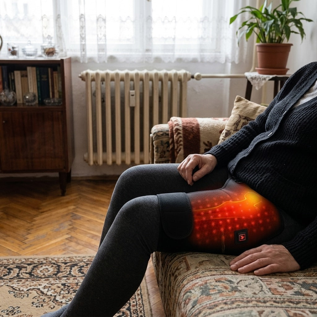 USB-s csípőrögzítő melegítéssel és vörös fénnyel - használat közben