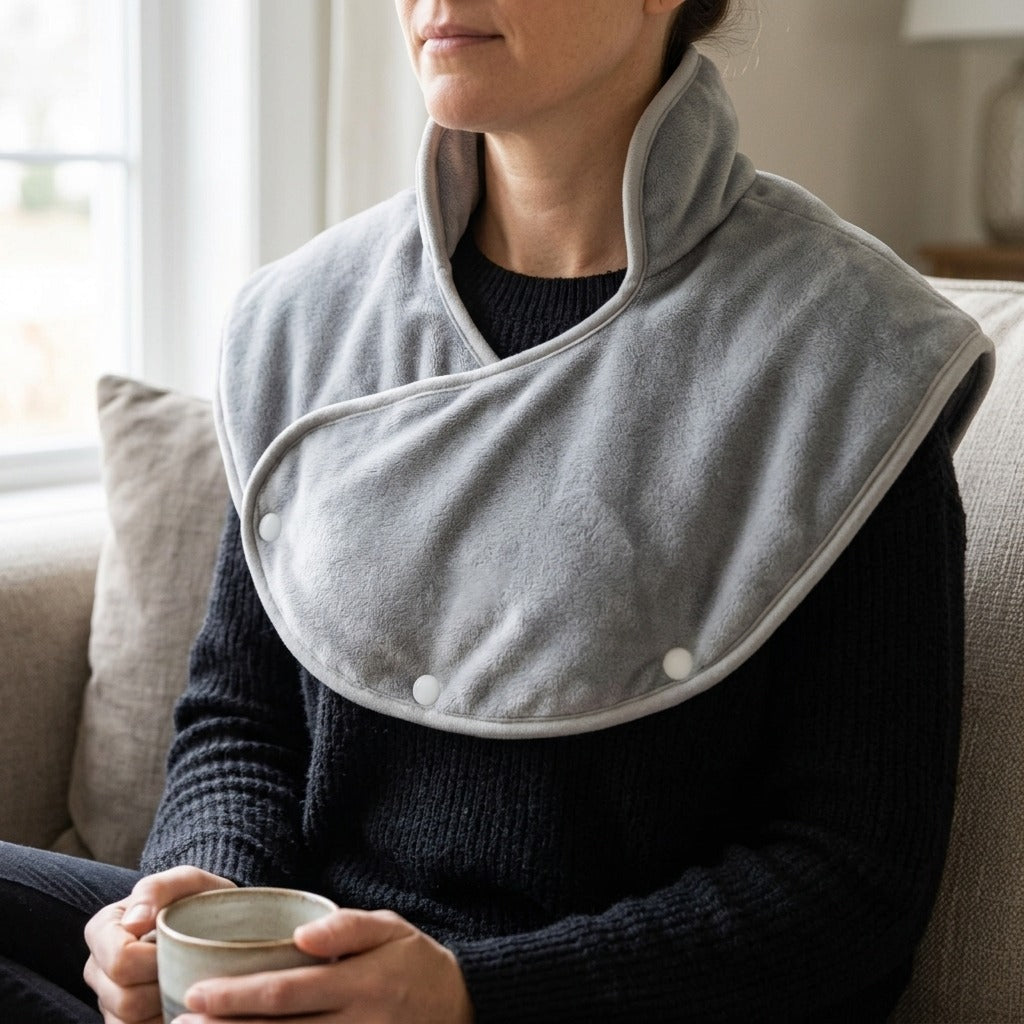 USB Rechargeable Electric Heating Shoulder Pad - in use