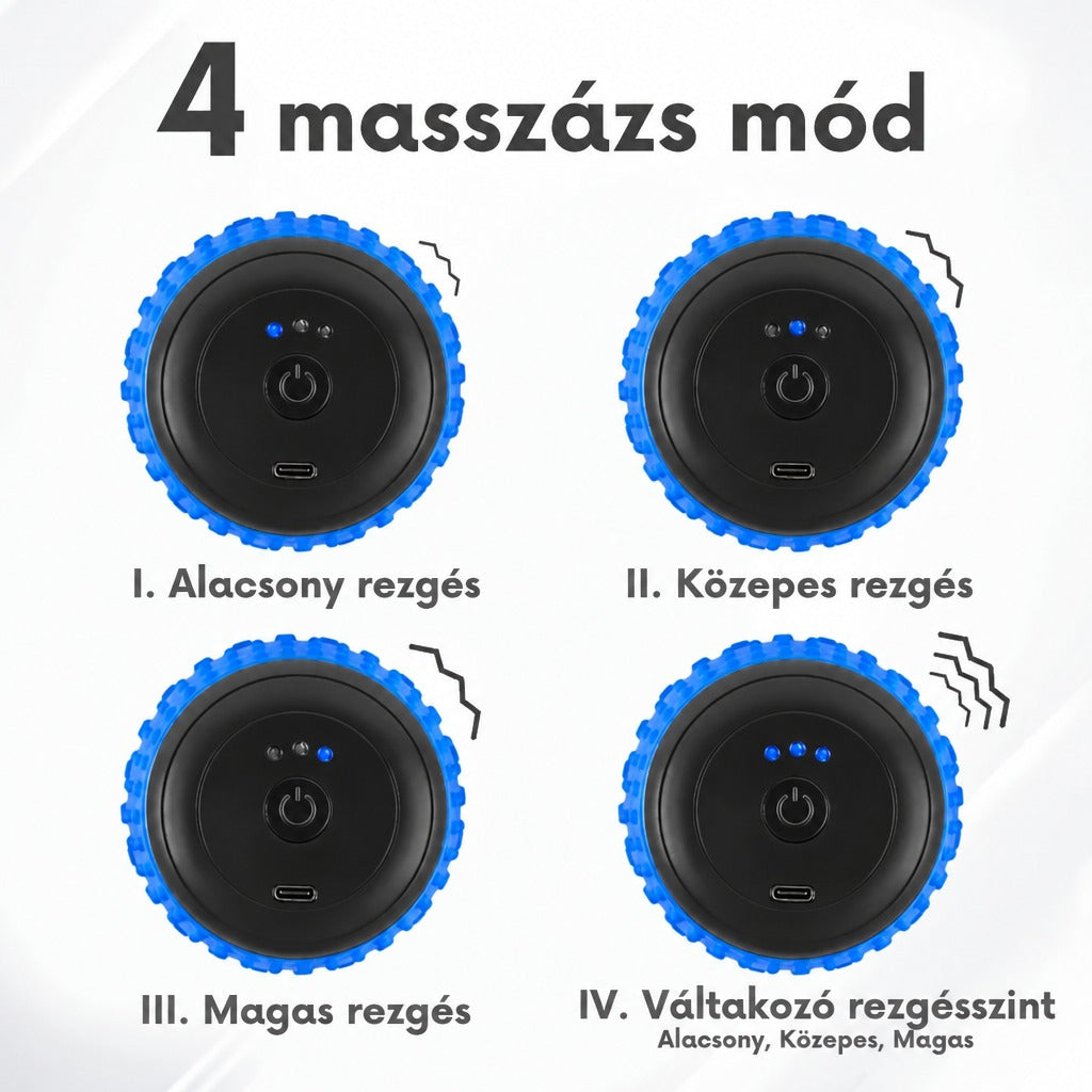 Masszázshenger 4 különböző rezgési móddal és LED jelzőfényekkel.