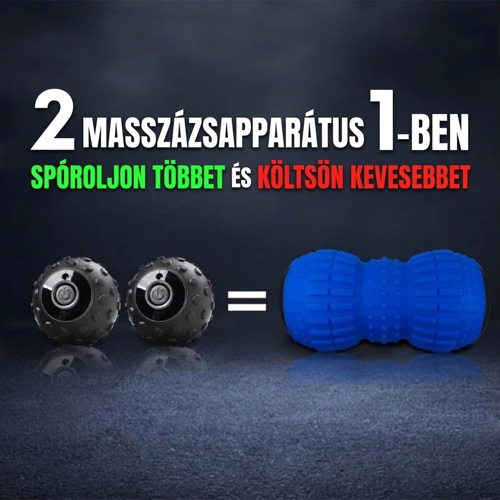 Két fekete masszázslabda és egy kék dupla masszázsroller bemutatása.