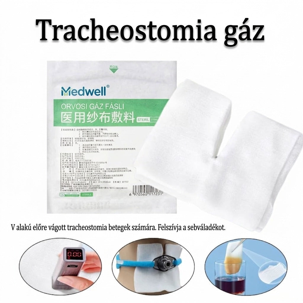 Tracheostomia gáz V alakú előre vágott sebváladék felszívásra