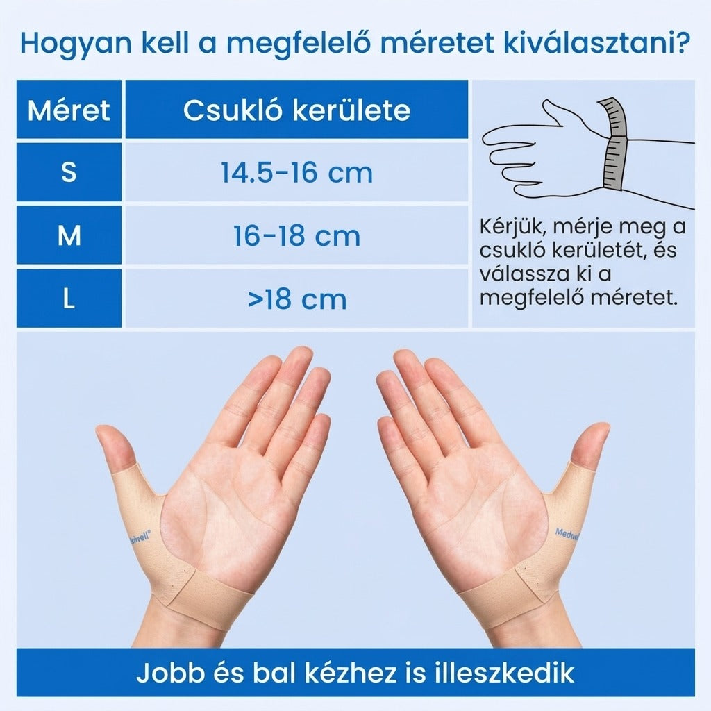 Kéztámaszték méretválasztási táblázat S-M-L méretekkel