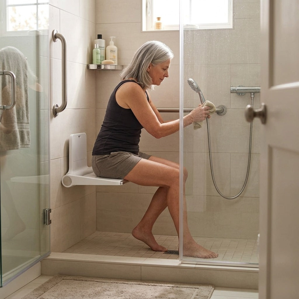 Wall-Mounted Folding Shower Seat, 200 kg Capacity - at home