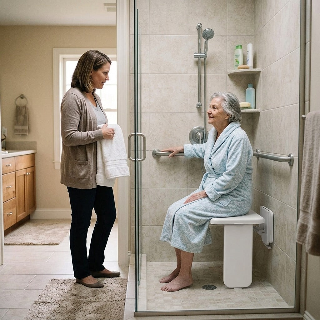 Wall-Mounted Folding Shower Seat for Bathroom Use - in everyday life