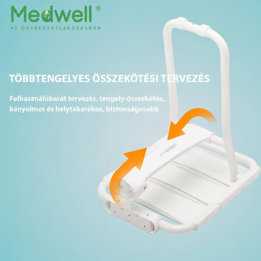 Összecsukható fali zuhanyülőke többtengelyes összekötési mechanizmussal és le-fel hajtási iránnyal.