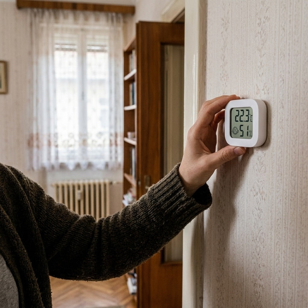 Falra szerelhető beltéri digitális hőmérő - használat közben
