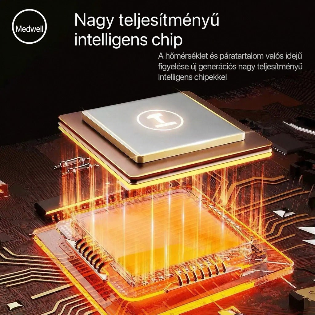 Nagy teljesítményű intelligens mikrochip egy áramköri lapon.