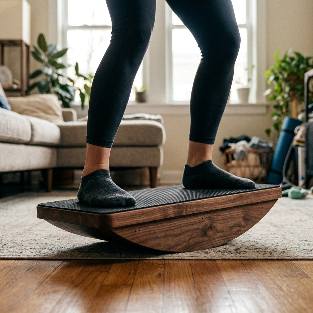Walnut Anti-Slip Balance Board - in use