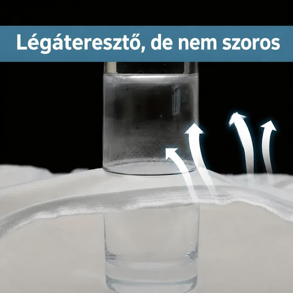 Légáteresztő anyag bemutatása üvegpohárral és gőzzel.
