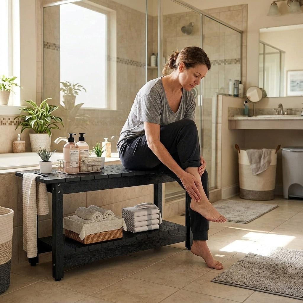 Waterproof Shower Bench, 35-Inch, Holds up to 400 lbs - at home