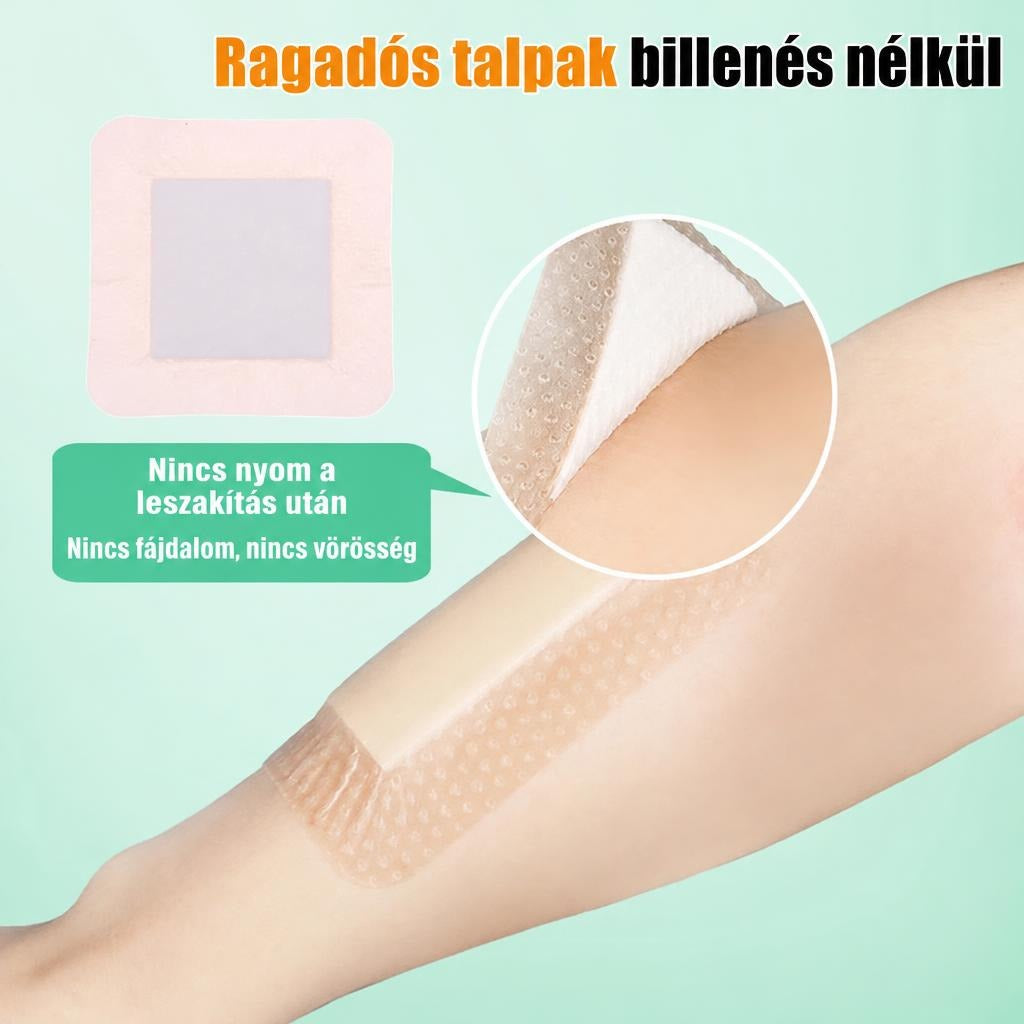 Bőrre ragasztható sebtapasz és tapaszeltávolítás bemutatása karon.