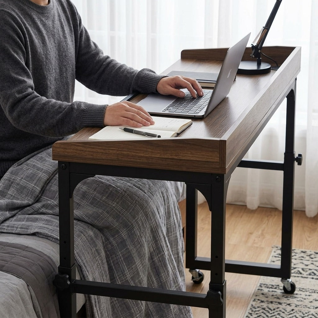 Wheeled Overbed Table with Adjustable Tilt Stand - in use