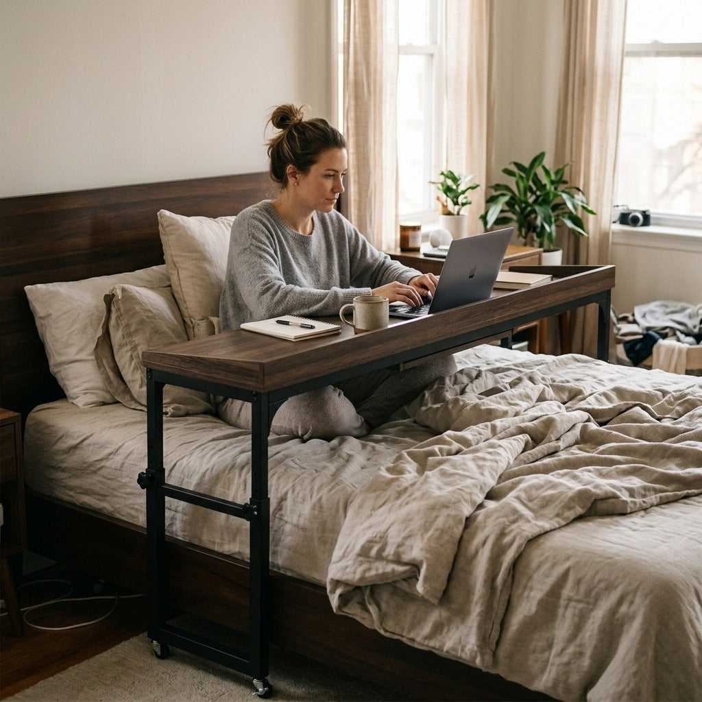 Wheeled Overbed Table with Adjustable Tilt Stand - at home